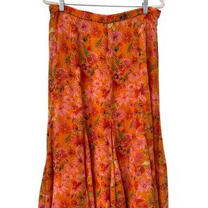 Coldwater Creek Maxi Skirt Size Large Floral A Line Orange Pink Spring Bohemian